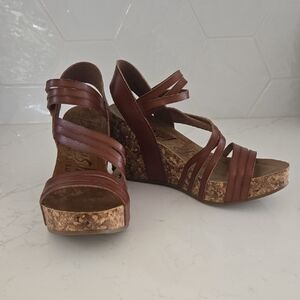 Blowfish Malibu Women's Brown Cork Wedge Sandals with Strappy Leather Upper